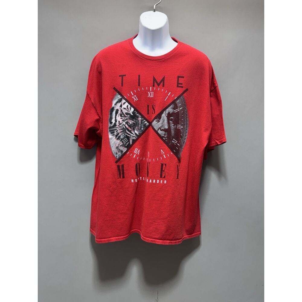 Mens Hard Ten Clothing Co Red Graphic T Shirt Time Is Money Hustle Harder Sze 3X